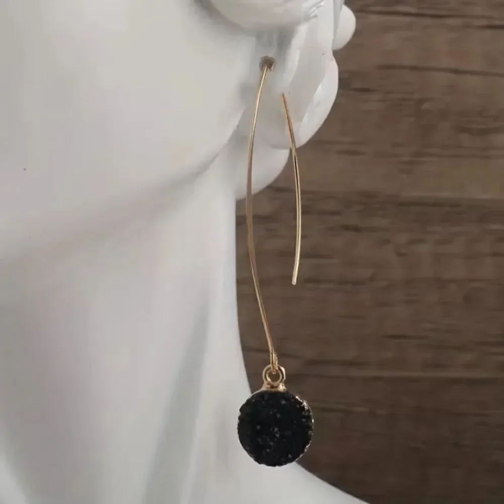 ✨🆕✨ BoHo Druzy Gold Tone Droplet Shape Crystal Cluster Druzy Dangle Earrings✨